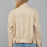 FATE - Oversized Curved Pocket High neck Faux Suede Jacket