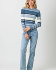 Mystree Color Block Striped Sweater Top