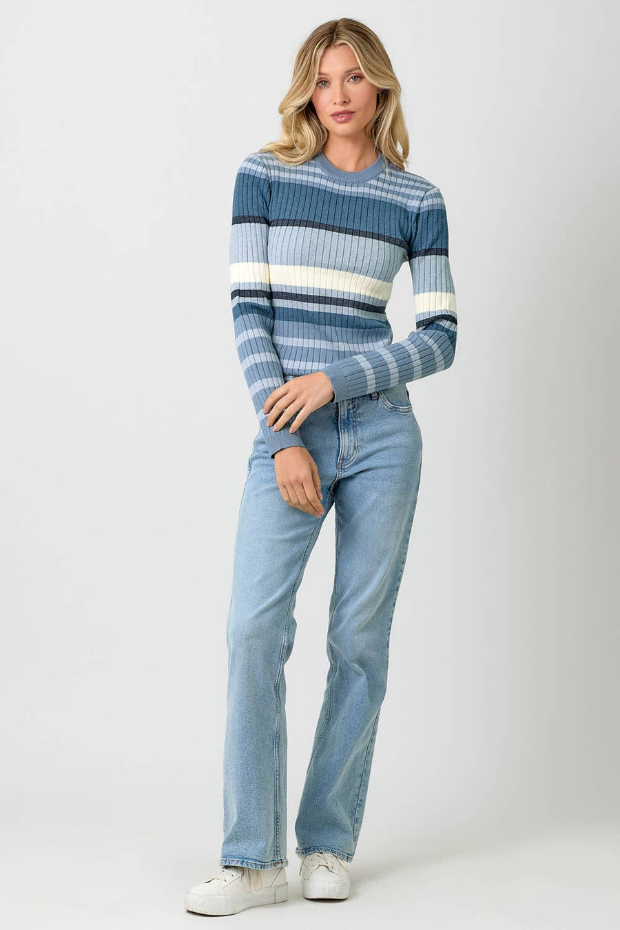 Mystree Color Block Striped Sweater Top