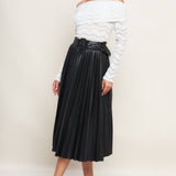 Faux Leather Pleated Skirt, FLYING TOMATO