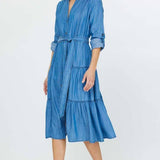 Current Air - Chambray Button-Down Midi Dress