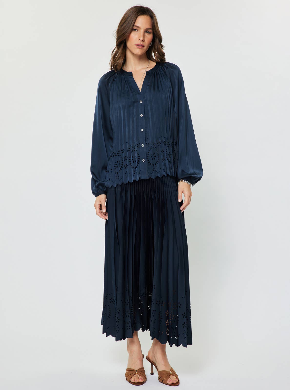 Current Air - Pleated Laser Cut Maxi Skirt