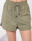 VERY J Drawstring Elastic Waist Linen Shorts