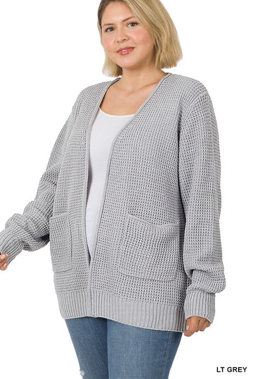 Waffle Knit Open Cardigan (Various Colors), Zenana (Plus Size Only)