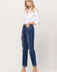 Distressed Double Cuffed stretch Mom Jeans, Flying Monkey