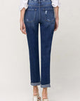 Distressed Double Cuffed stretch Mom Jeans, Flying Monkey