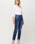 Distressed Double Cuffed stretch Mom Jeans, Flying Monkey