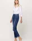 Distressed Double Cuffed stretch Mom Jeans, Flying Monkey