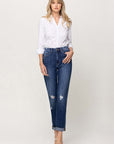 Distressed Double Cuffed stretch Mom Jeans, Flying Monkey