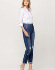 Distressed Double Cuffed stretch Mom Jeans, Flying Monkey