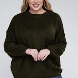Oversized Raw Seam Melange Sweater, Zenana (Plus size only)