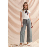 So Me - WASHED STRIPE DENIM FRAYED HEM PANTS