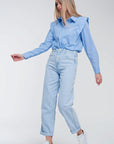 RUFFLE SHOULDER SHIRT IN BLUE, Q2