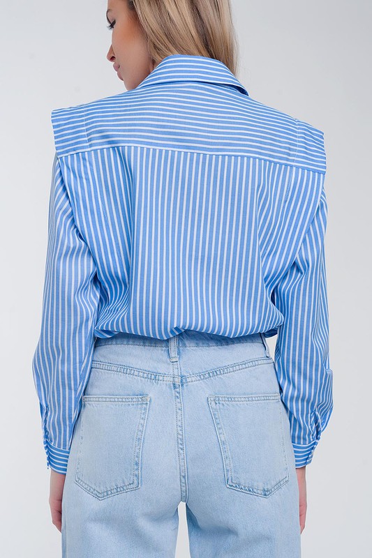 RUFFLE SHOULDER SHIRT IN BLUE, Q2