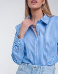 RUFFLE SHOULDER SHIRT IN BLUE, Q2