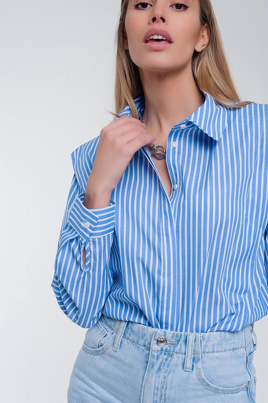 RUFFLE SHOULDER SHIRT IN BLUE, Q2