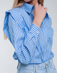 RUFFLE SHOULDER SHIRT IN BLUE, Q2