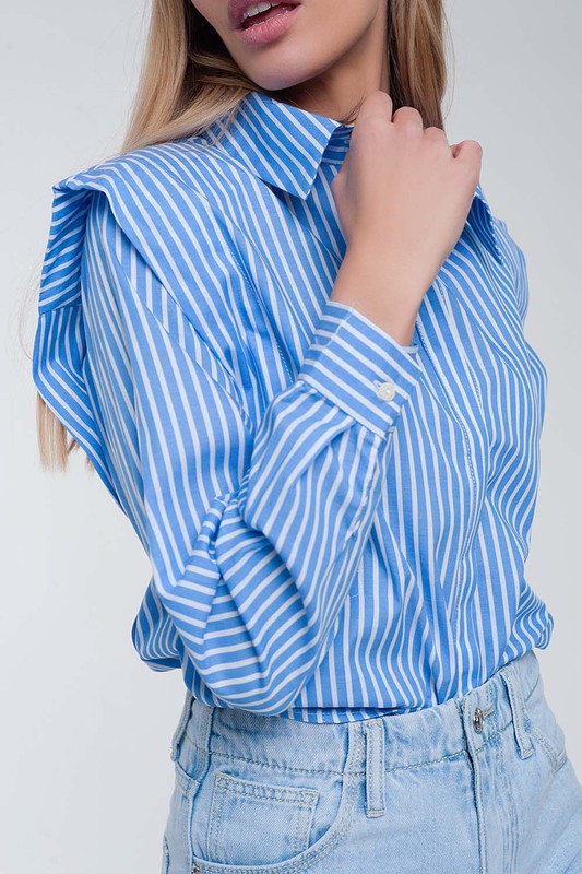 RUFFLE SHOULDER SHIRT IN BLUE, Q2