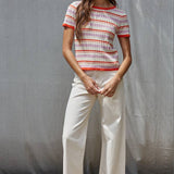 By Together Knit Sweater Multi Color Striped Short Sleeve
