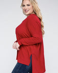 V-Neck Side Slit Hi-Low Hem Top, Various Colors, Zenana (Plus Only)