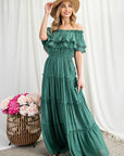 OFF THE SHOULDER RUFFLE MAXI DRESS (various colors), eesome