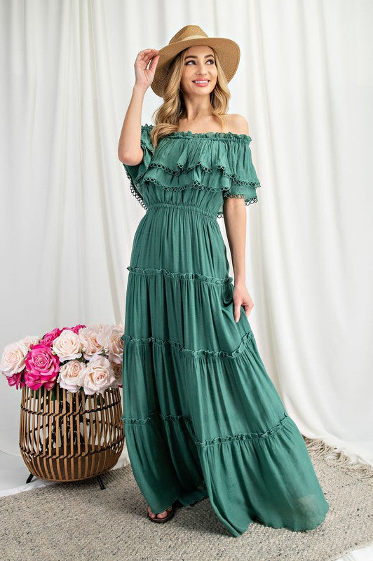 OFF THE SHOULDER RUFFLE MAXI DRESS (various colors), eesome