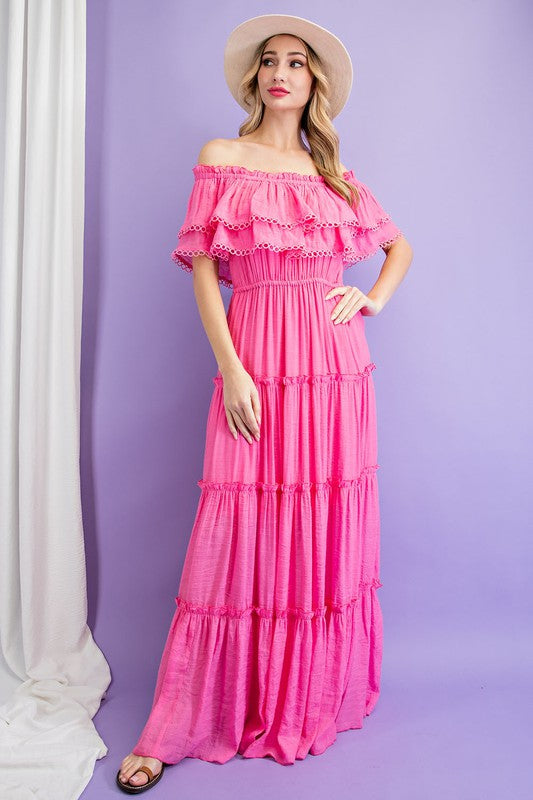 OFF THE SHOULDER RUFFLE MAXI DRESS (various colors), eesome