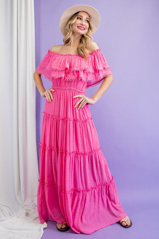 OFF THE SHOULDER RUFFLE MAXI DRESS (various colors), eesome