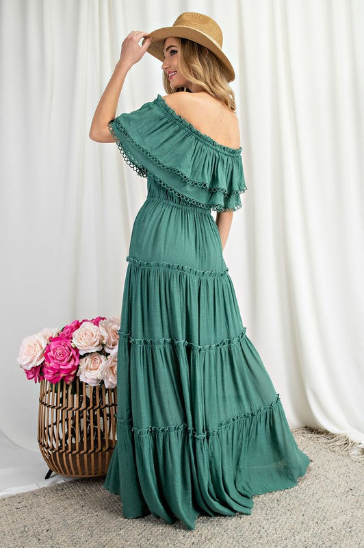 OFF THE SHOULDER RUFFLE MAXI DRESS (various colors), eesome