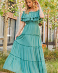 OFF THE SHOULDER RUFFLE MAXI DRESS (various colors), eesome