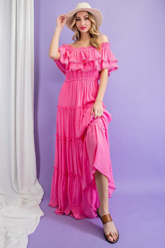 OFF THE SHOULDER RUFFLE MAXI DRESS (various colors), eesome