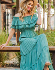 OFF THE SHOULDER RUFFLE MAXI DRESS (various colors), eesome