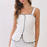 TCEC -Scallop Trim Square Neckline Sleeveless Top