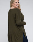 V-Neck Side Slit Hi-Low Hem Top, Various Colors, Zenana (Plus Only)