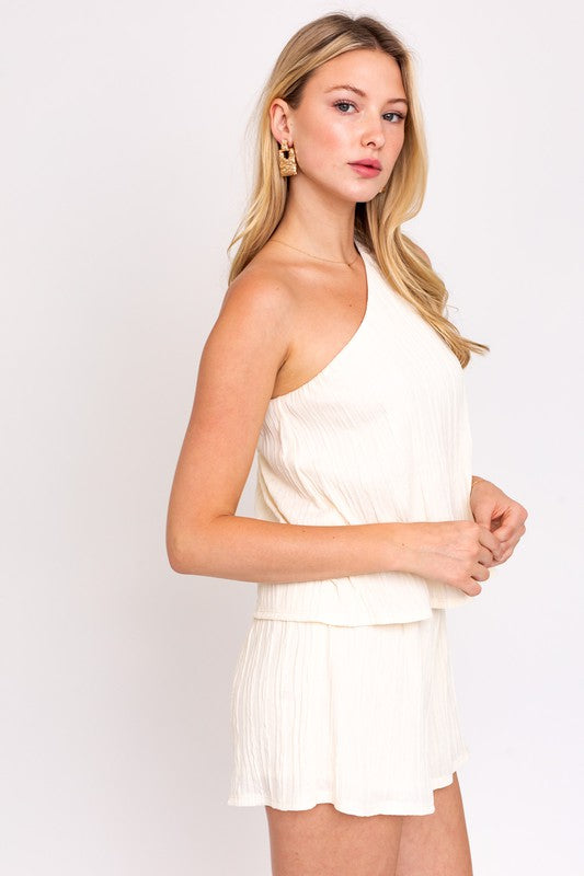 Sleeveless One Shoulder Layered Top Romper, Gilli