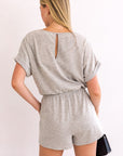 Short Roll-Up Sleeve Elastic Waist Romper, Gilli