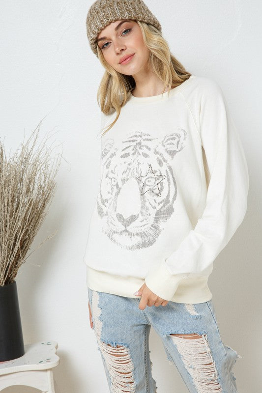 French Terry Tiger Studded Star Sweatshirt, Blue B