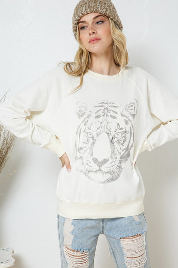 French Terry Tiger Studded Star Sweatshirt, Blue B