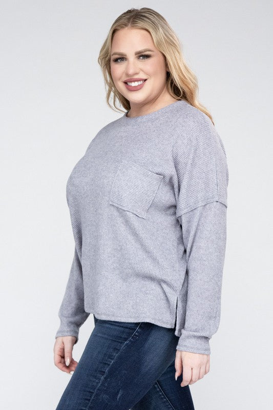 Ribbed Brushed Melange Sweater, Various Colors, Zenana