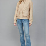 FATE - Oversized Curved Pocket High neck Faux Suede Jacket