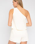 Sleeveless One Shoulder Layered Top Romper, Gilli