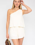 Sleeveless One Shoulder Layered Top Romper, Gilli