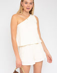 Sleeveless One Shoulder Layered Top Romper, Gilli