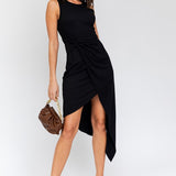 SLEEVELESS TWIST WRAP RIB MIDI DRESS, Gilli
