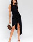 SLEEVELESS TWIST WRAP RIB MIDI DRESS, Gilli