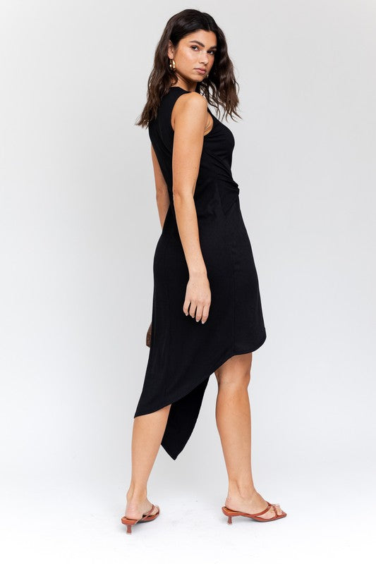 SLEEVELESS TWIST WRAP RIB MIDI DRESS, Gilli