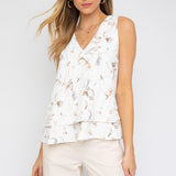 Sleeveless V-Neck Layered Bottom Abstract Top, Gilli