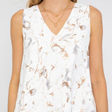 Sleeveless V-Neck Layered Bottom Abstract Top, Gilli