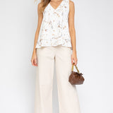 Sleeveless V-Neck Layered Bottom Abstract Top, Gilli