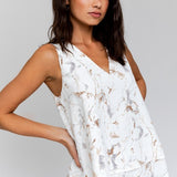 Sleeveless V-Neck Layered Bottom Abstract Top, Gilli